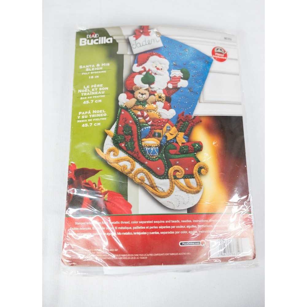 Bucilla Santa His Sleigh Felt Stocking Kit 18in Multicolor NEW Embroidery 86359